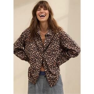 Aerie Leopard Print Button Down Shirt Sz M Brown Off Duty Flannel Pajama Top NWT